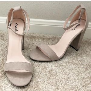 Taupe suede block heel